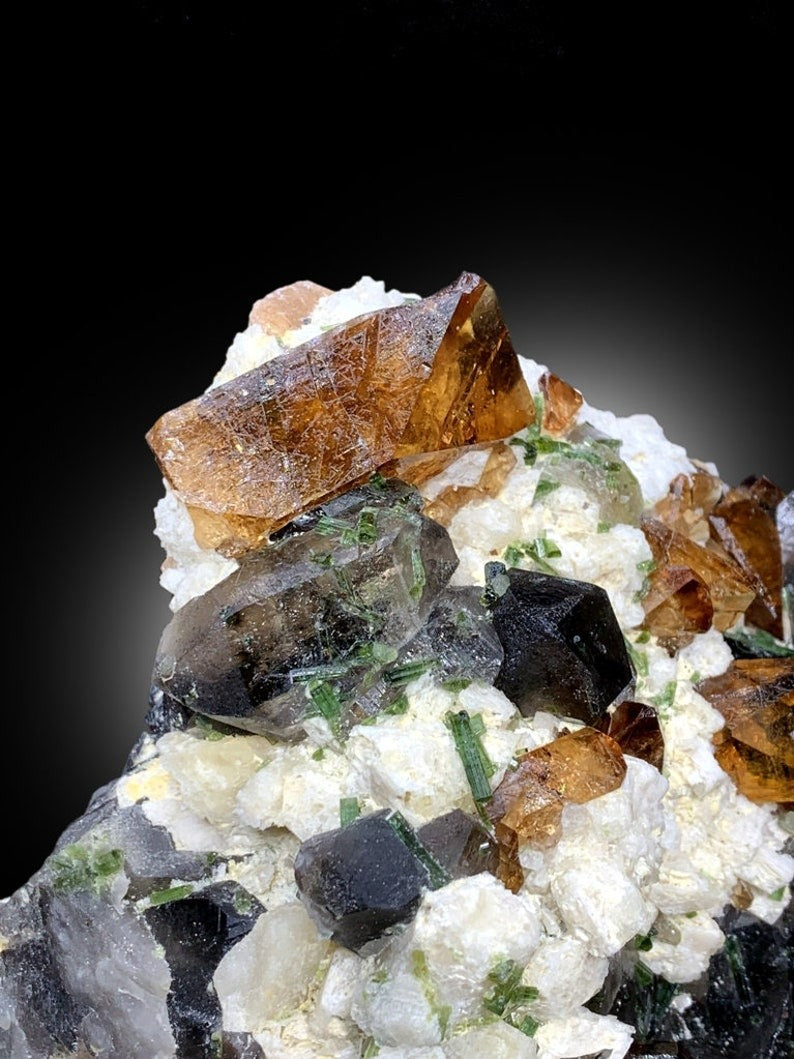 Topaz Crystals with Tourmalines, Herderite Crystals, Smoky Quartz and Feldspar Specimen, Topaz Specimen, Tourmaline Cluster, 4.9 kg
