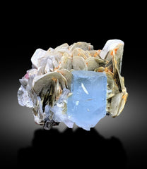 Natural Blue Color Aquamarine with Pink Apatite and Muscovite Mica, Aquamarine Specimen from Gilgit Baltistan, Pakistan - 261 gram