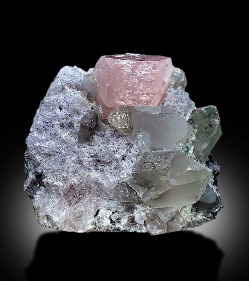 Pink Morganite With Green Tourmalines, Quartz and Lepidolite Mineral Specimen From Afghanistan - 1375 gram