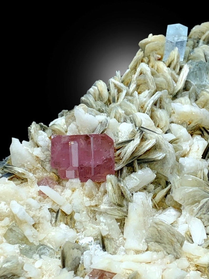 Pink Apatite With Aquamarine, Calcite and Mica Mineral Specimen From Nagar Pakistan - 711 gram