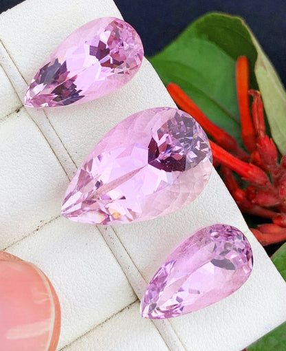 Cotton Candy Pink Kunzites, Pear Shape Kunzite Gemstones Set, Light Pink Loose Kunzite For Jewelry Making, Excellent Quality Kunzites 43 CT