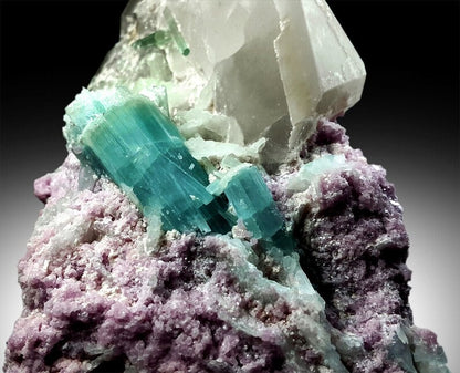 Paraiba Like Tourmalines With Pink Lepidolite and Quartz Mineral Specimen From Afghanistan - 1358 gram