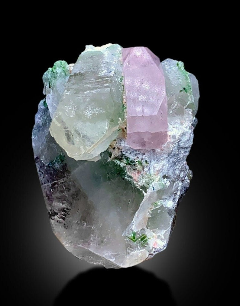 Pink Morganite with Tourmalines and Quartz Specimen from Afghanistan, 378 gram