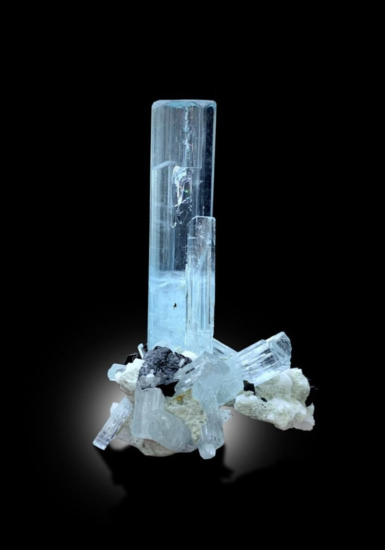 Aquamarine Crystals Cluster with Schorl from Shigar Valley Skardu Pakistan, 19 gram