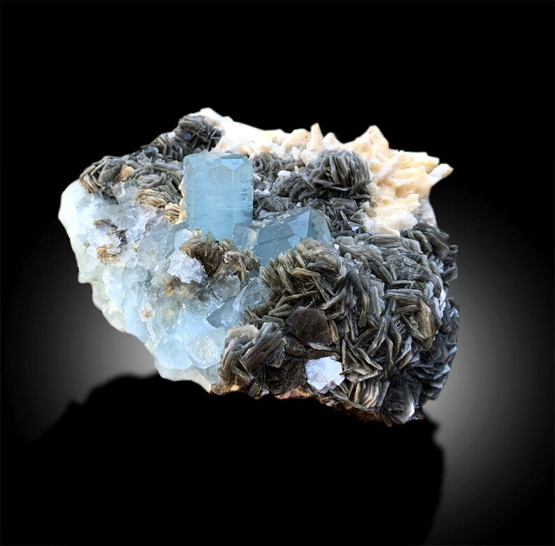 Aquamarine with Calcite and Muscovite Mica, Aquamarine Crystal, Aquamarine Specimen, Aquamarine stone, Calcite crystals, 5.1kg