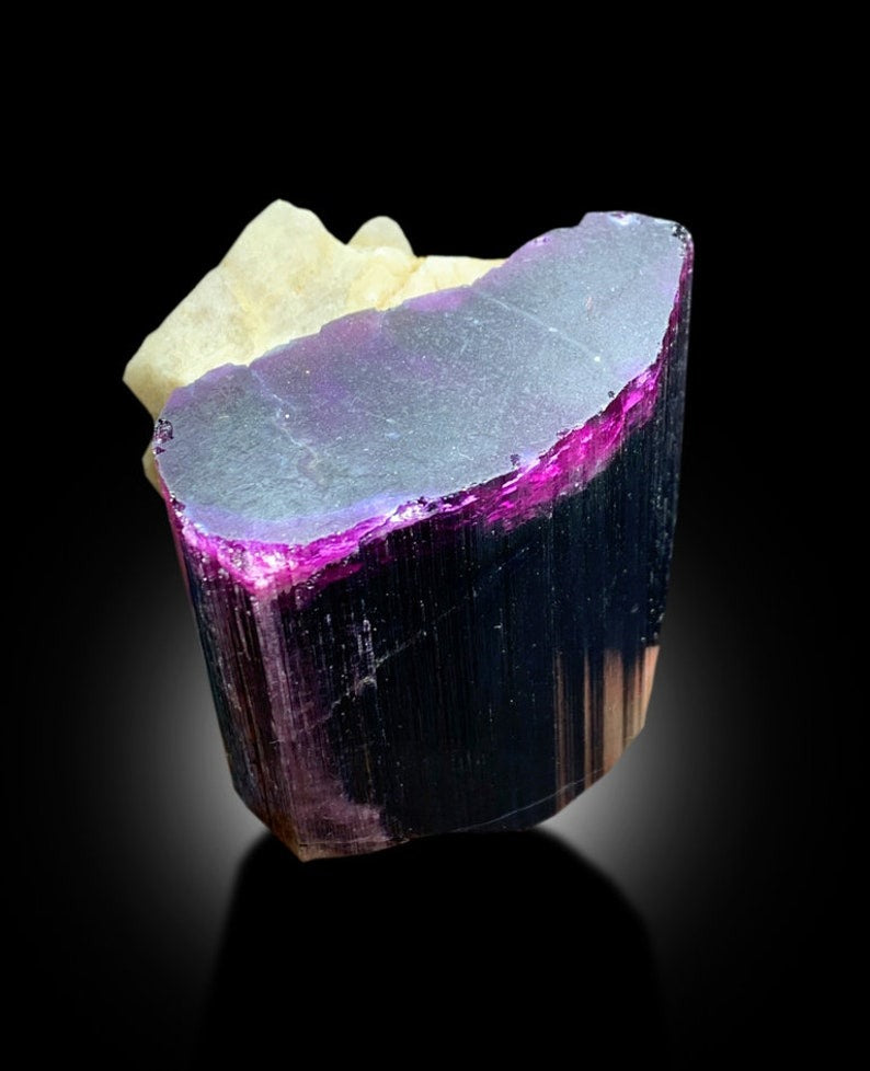 Pink Cap Tourmaline Crystal With Albite, Terminated Tourmaline, Crystal Specimen, Tourmaline From Paproke Afghanistan - 249 gram
