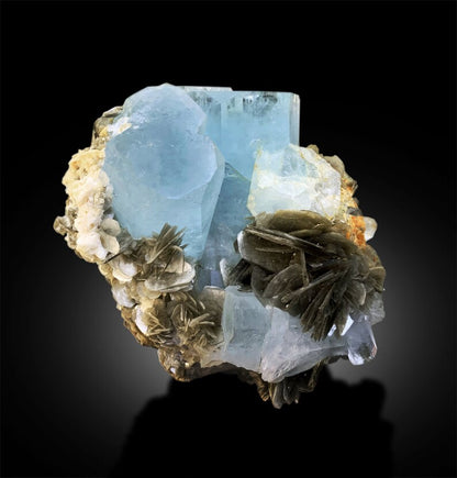 Natural Aquamarine Crystals with Muscovite Mica, Aquamarine Specimen, Aquamarine Cluster from Gilgit Pakistan, 2.6 kg