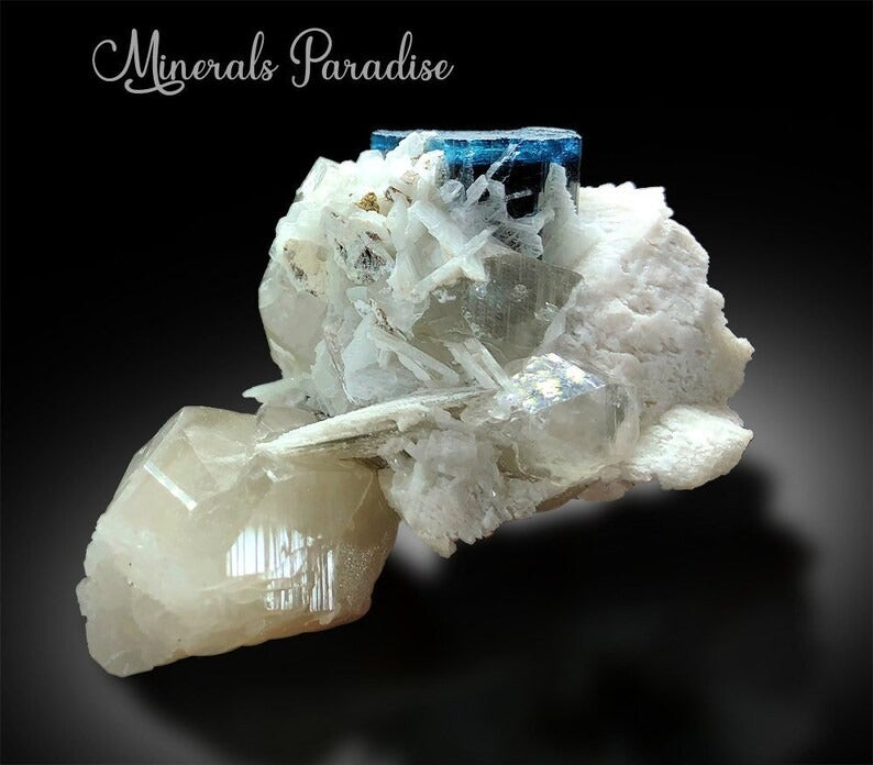 Blue Cap Tourmaline with Cleavlandite and Smoky Quartz Mineral Specimen from Paprok - 164 gm