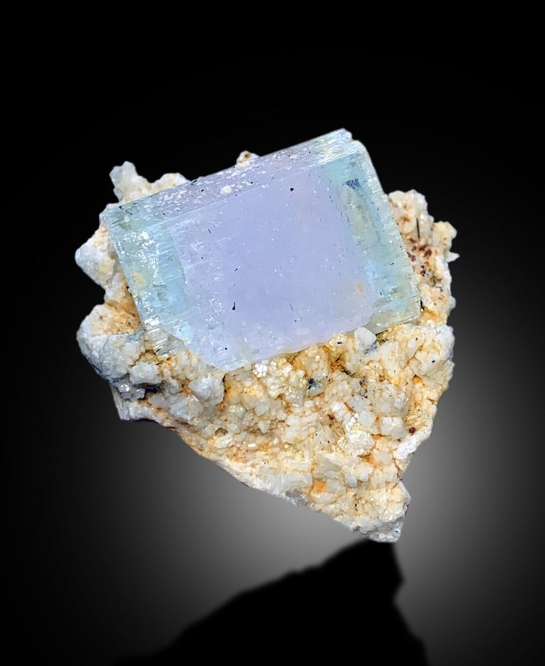 AquaMorganite, Morganite Var Aquaamrine, AquaMorganite With Schorl and Feldspar From Skardu Pakistan - 80 gram