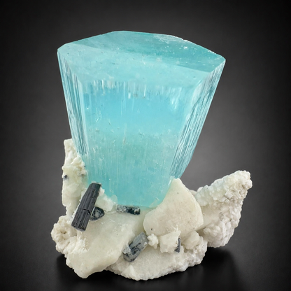 Natural Aquamarine Crystal with Schorl Tourmaline and Feldspar Matrix from Pakistan, 296 gram