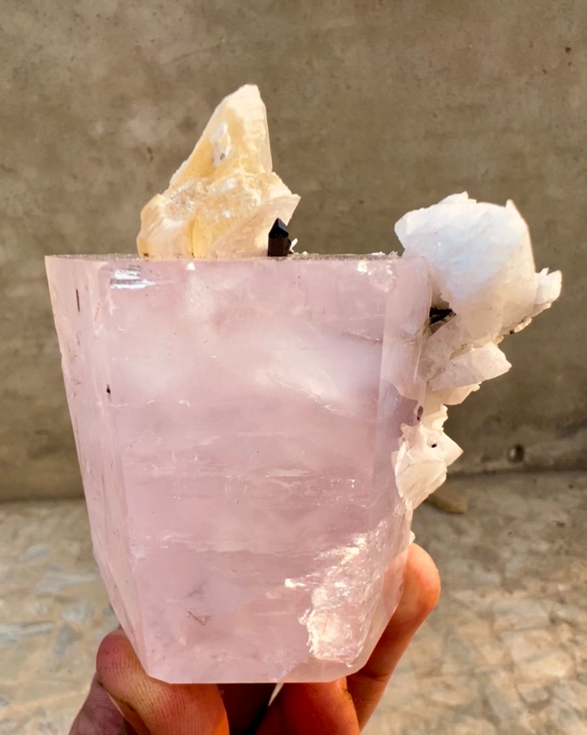 Pink Morganite crystal with Tourmalines, Mica and Feldspar from Pakistan, 365 gram