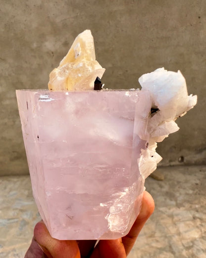 Pink Morganite crystal with Tourmalines, Mica and Feldspar from Pakistan, 365 gram