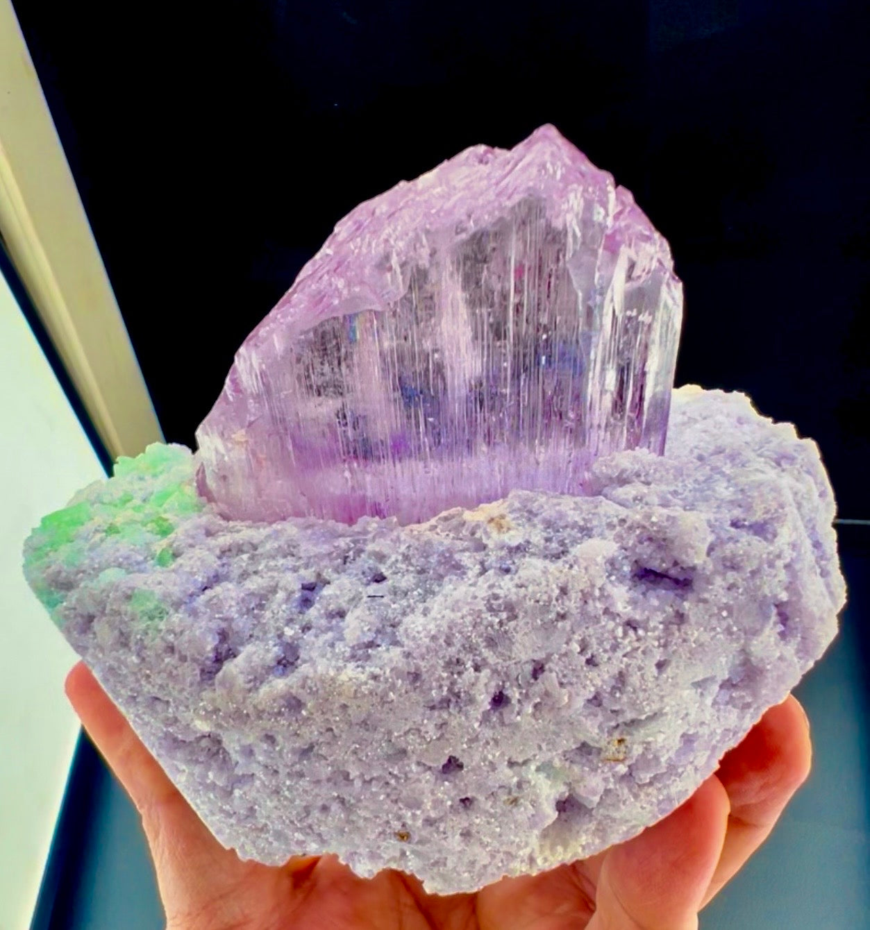 Pink Kunzite with Green Tourmalines on Lepidolite from Afghanistan, 749 gram