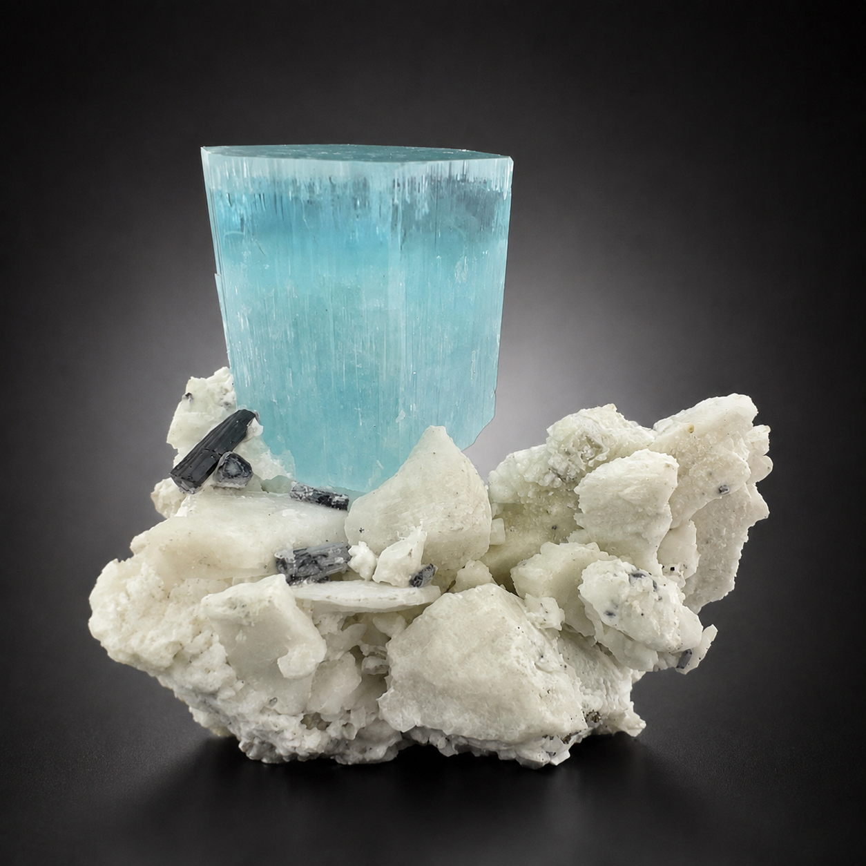 Natural Aquamarine Crystal with Schorl Tourmaline and Feldspar Matrix from Pakistan, 296 gram