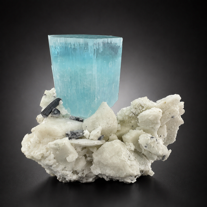 Natural Aquamarine Crystal with Schorl Tourmaline and Feldspar Matrix from Pakistan, 296 gram