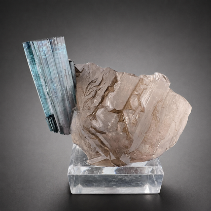 Indicolite Tourmaline on Smoky Quartz – Blue Pink Tourmaline Crystal Specimen, Paprok Afghanistan, 200 gram