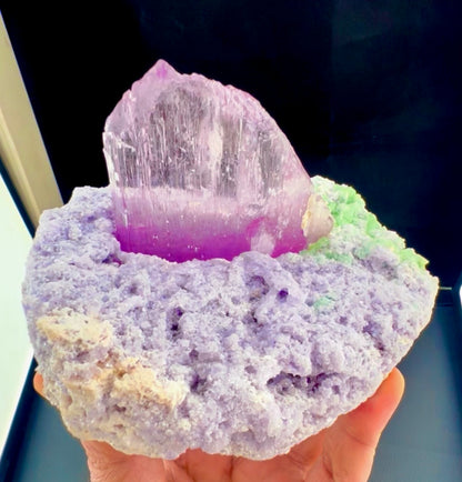 Pink Kunzite with Green Tourmalines on Lepidolite from Afghanistan, 749 gram