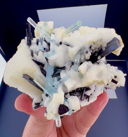 Aquamarine crystals with Schorl on Feldspar from Pakistan, 300 gram