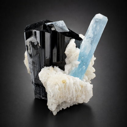 Natural Aquamarine with Black Tourmaline Schorl and Feldspar from Afghanistan, 210 gram
