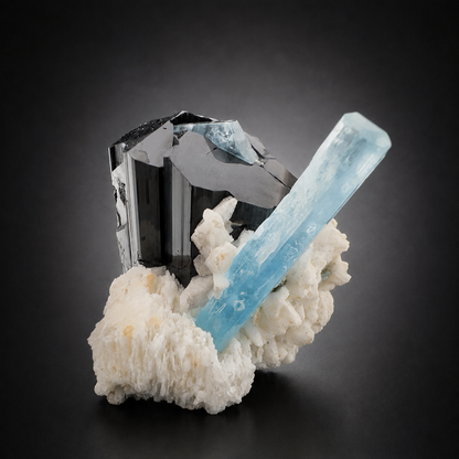 Natural Aquamarine with Black Tourmaline Schorl and Feldspar from Afghanistan, 210 gram