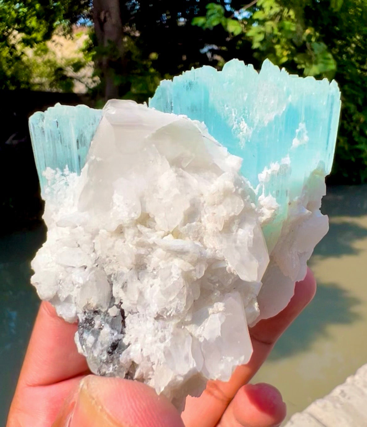 AquaMorganite crystal with Quartz and Feldapar from Pakistan, 240 grams