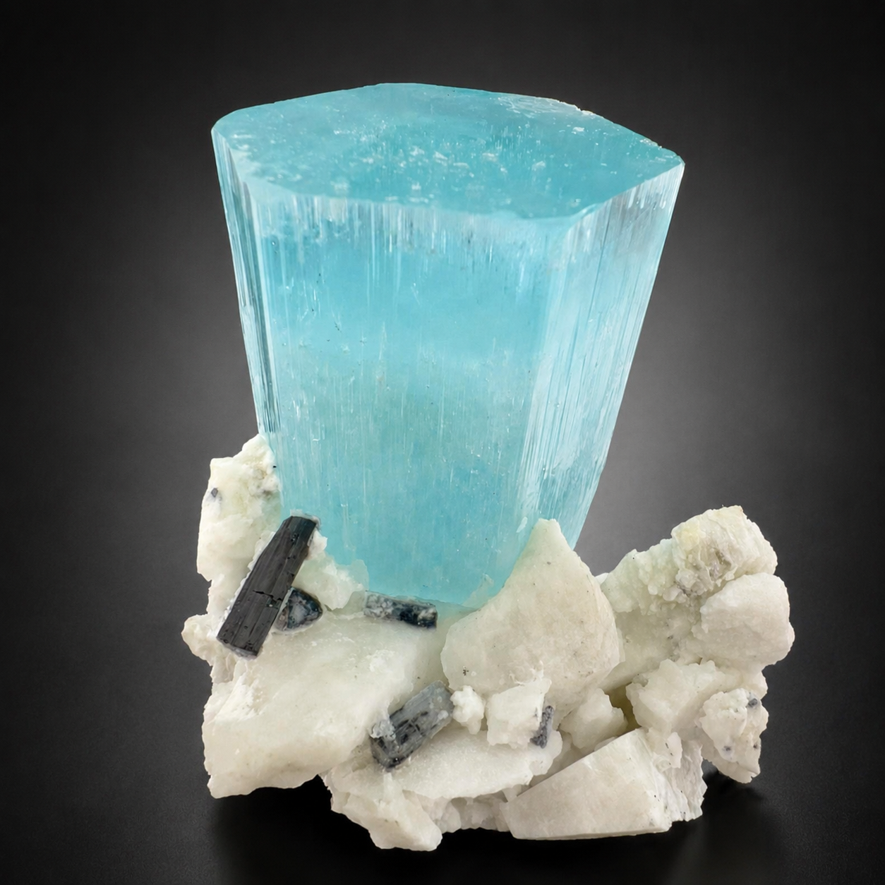 Natural Aquamarine Crystal with Schorl Tourmaline and Feldspar Matrix from Pakistan, 296 gram