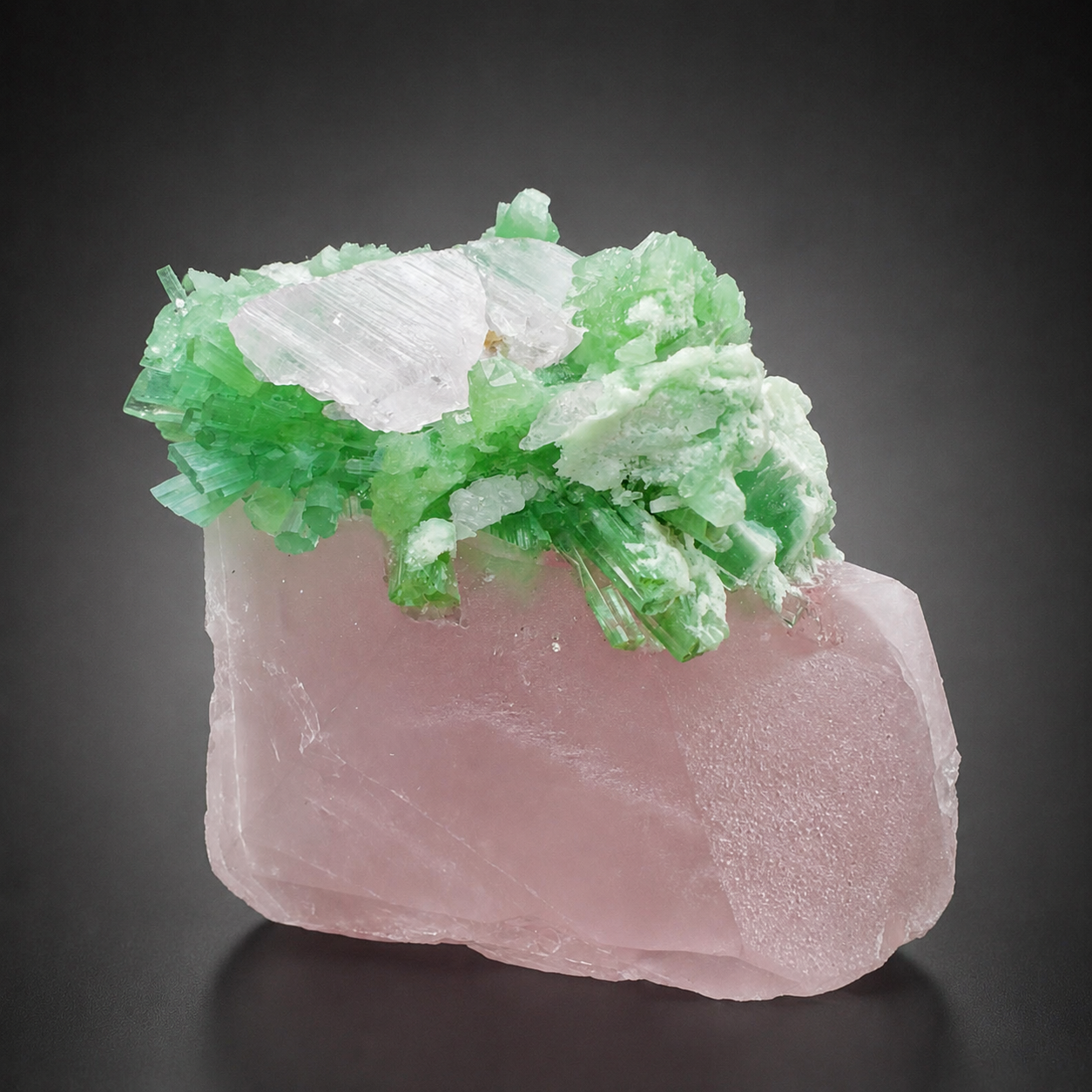 Natural Pink Morganite with Lilac Kunzite and Green Tourmaline Cluster from Afghanistan, 291 gram