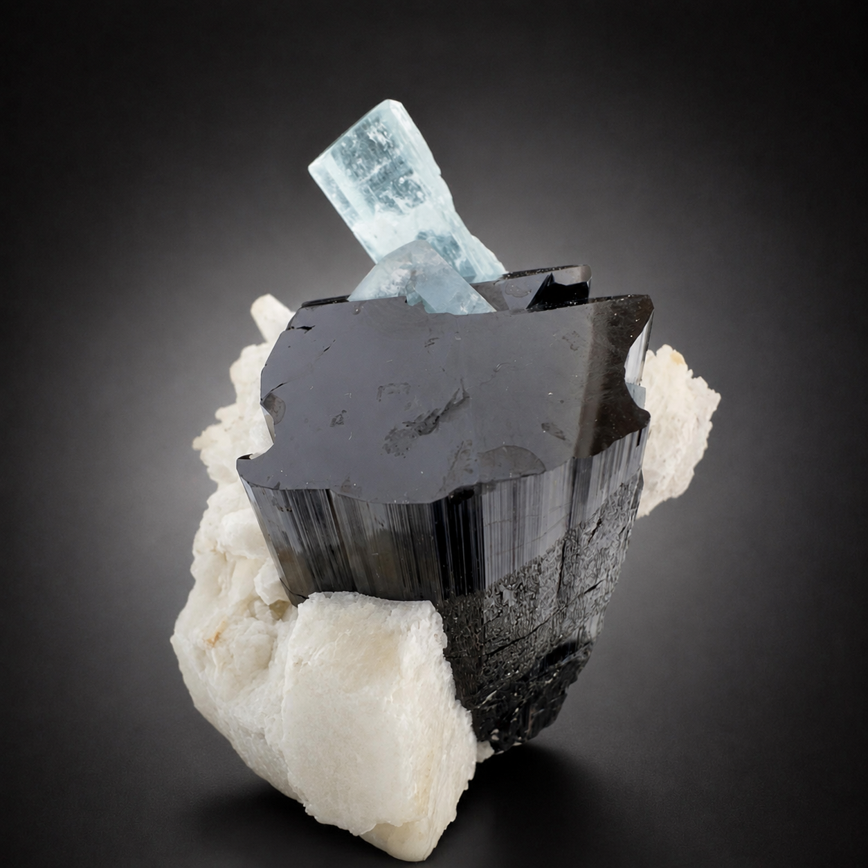 Natural Aquamarine with Black Tourmaline Schorl and Feldspar from Afghanistan, 210 gram