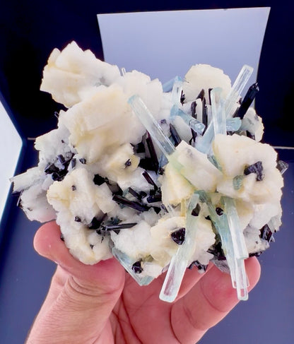 Aquamarine crystals with Schorl on Feldspar from Pakistan, 300 gram