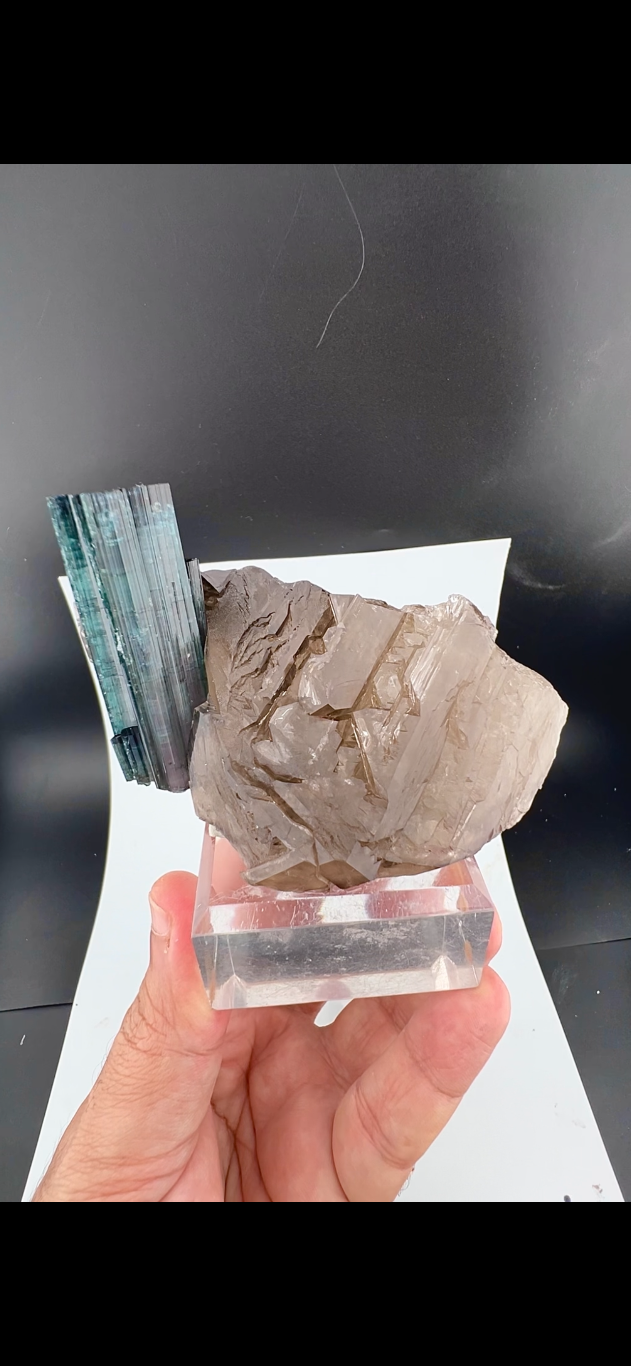 Indicolite Tourmaline on Smoky Quartz – Blue Pink Tourmaline Crystal Specimen, Paprok Afghanistan, 200 gram