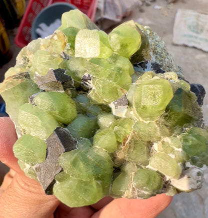 Peridot Crystals with Magnetite from Pakistan, 203 gram