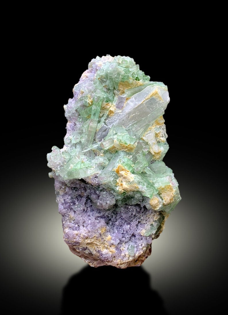 Natural Bicolor Tourmaline Cluster with Quartz and Lepidolite, Tourmaline Specimen, Raw Mineral, Tourmaline from Afghanistan - 823 gram