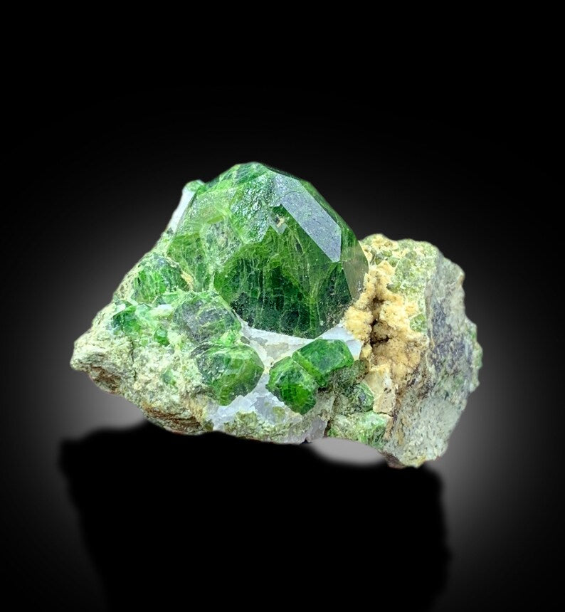 Lush Green Demantoid Garnet, Garnet Crystals, Garnet on Matrix, Garnet Stone, Raw Garnet, Demantoid Garnet Specimen - 70 gram