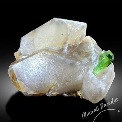 Green Tourmaline Crystal with Smoky Quartz, Natural Tourmaline, Green Color, Mineral Specimen From Paprok 922 Gram