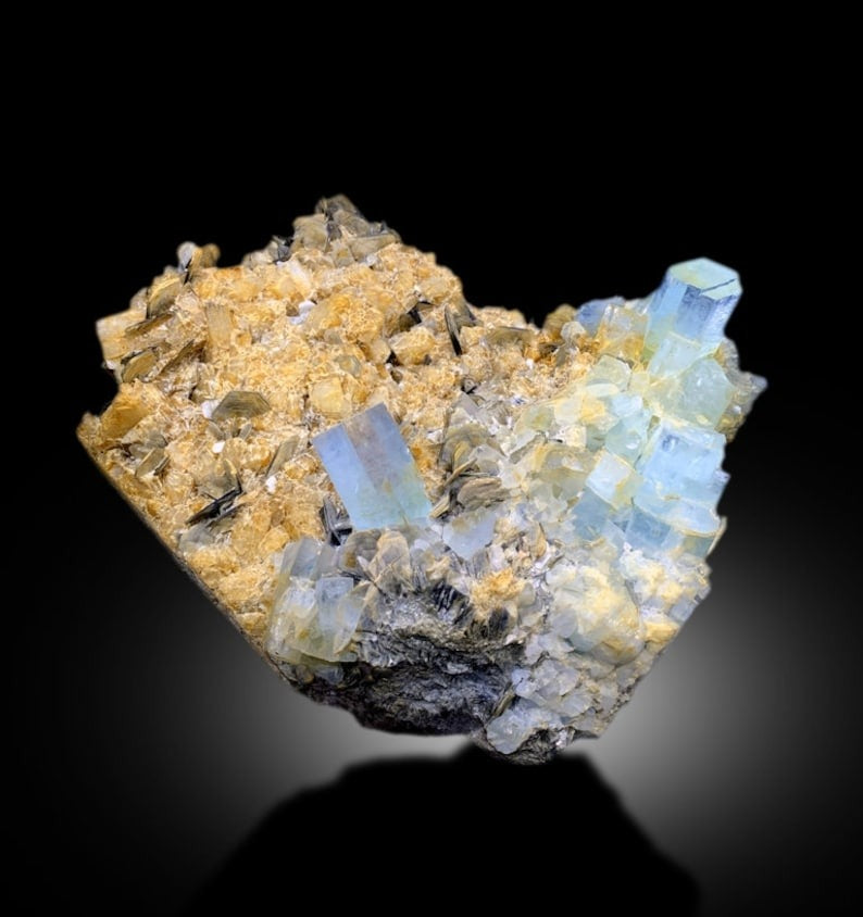 Blue Aquamarines With Calcite and Mica Mineral Specimen From Nagar Mine Pakistan - 2358 gram