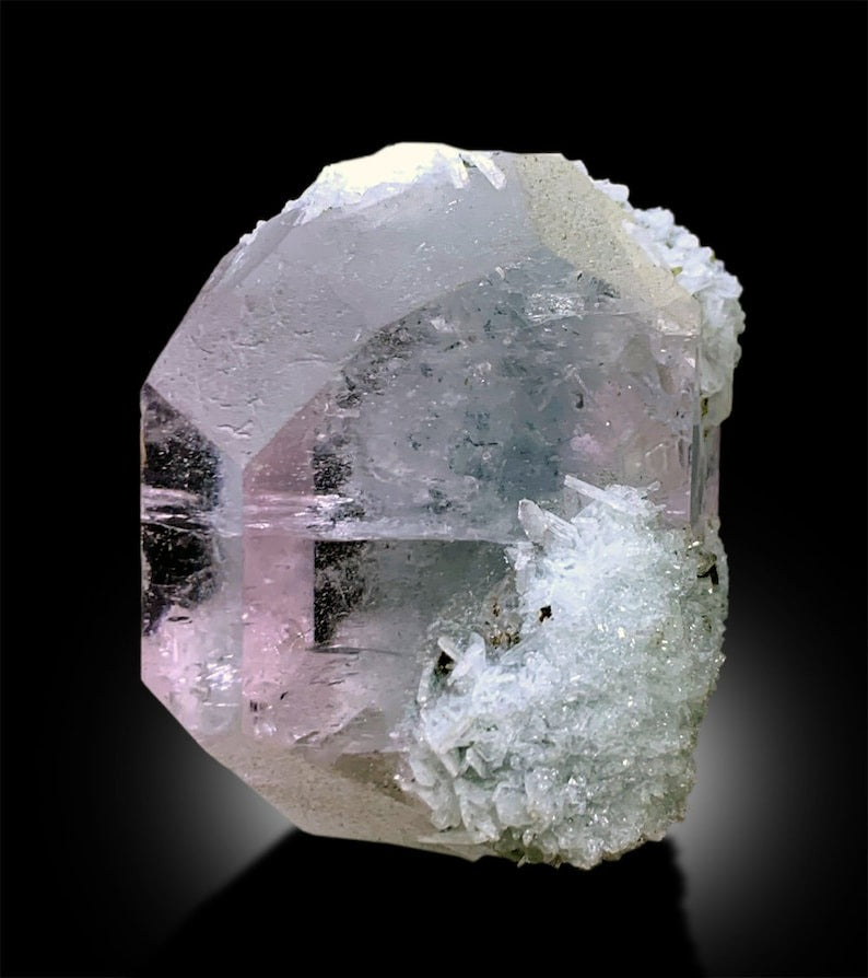 AquaMorganite with Green Tourmalines, Pink Morganite Crystal, Tourmaline Specimen, Mineral Specimen, Bicolor Beryl, 60 Gram