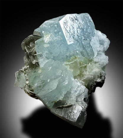 Aquamarine Crystals Cluster Specimen with Mica from Gilgit Pakistan - 514 g, 97*98*56 mm