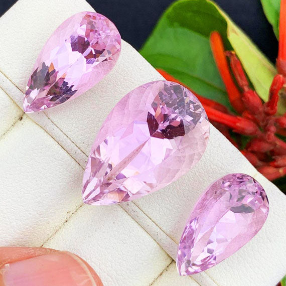 Cotton Candy Pink Kunzites, Pear Shape Kunzite Gemstones Set, Light Pink Loose Kunzite For Jewelry Making, Excellent Quality Kunzites 43 CT
