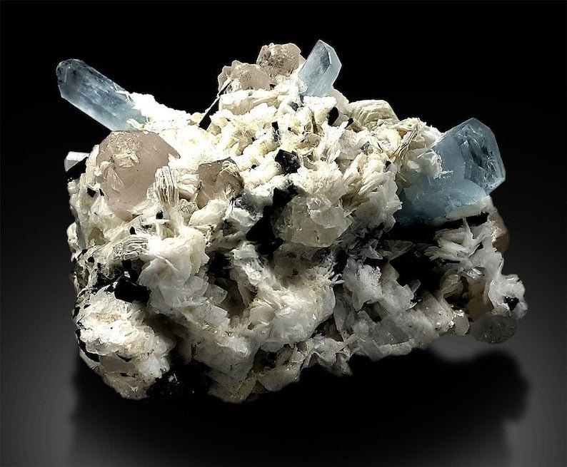 Aquamarine Topaz Schorl Albite Combo Specimen, Blue Aquamarine, Aquamarine Specimen, Natural Aquamarine, Aquamarine For Sale 235 g