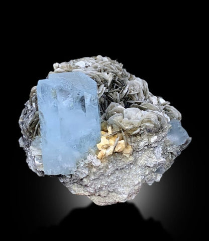 Blue Aquamarines With Muscovite Mica Mineral Specimen From Nagar Pakistan - 640 gram