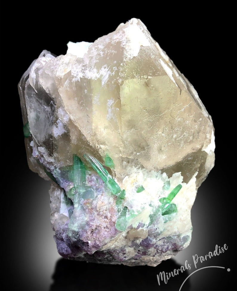 Tourmaline Specimen, Tourmaline Crystal with Lepidolite and Quartz, Natural Tourmaline, Top Grade Tourmaline, Paprok Tourmaline Specimen