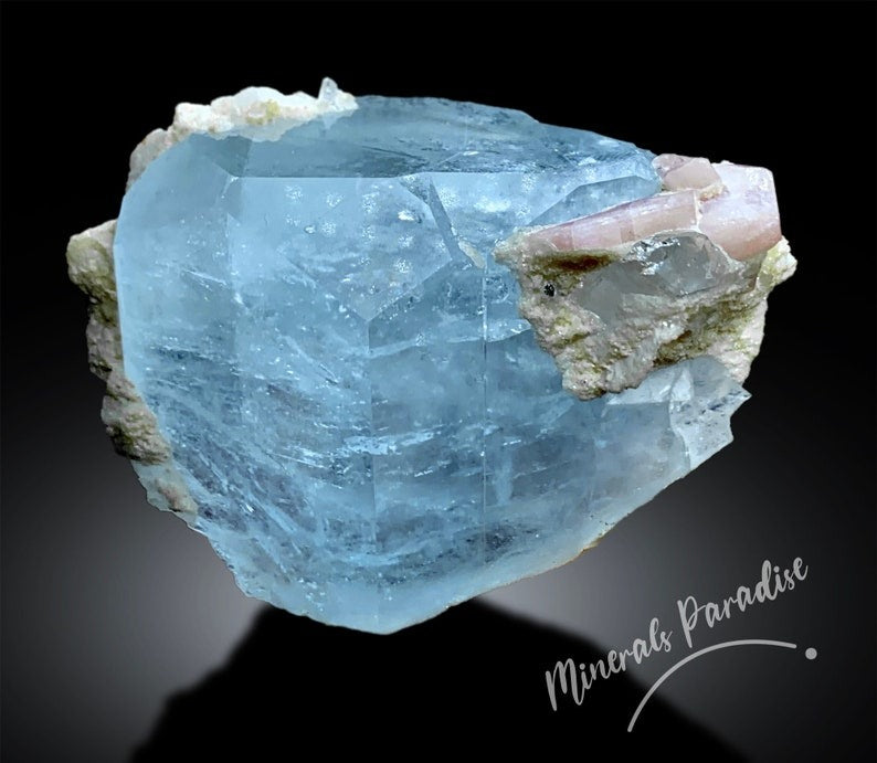 Aquamarine Crystal with Pink Apatite, Aquamarine Specimen, Apatite Crystals, Combo Mineral Specimen, 210 gram