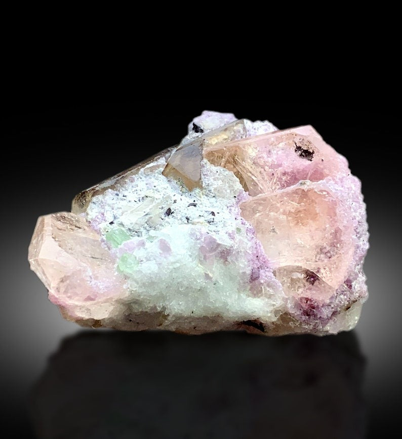 Peach Pink Color Morganite Crystals with Tourmalines, Pink Lepidolite and Smoky Quartz, Morganite Specimen from Dara-i-Pech Afghanistan