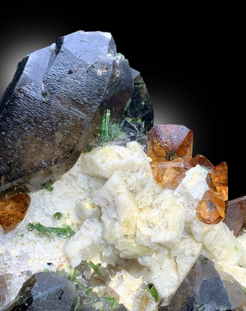 Topaz Crystals with Tourmalines, Herderite Crystals, Smoky Quartz Crystals, Crystal Cluster, Topaz Specimen, Tourmaline Cluster, 2471 g