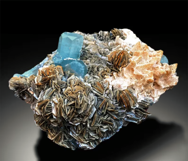 Aquamarine with Calcite and Muscovite Mica, Aquamarine Crystal, Aquamarine Specimen, Aquamarine stone, Calcite crystals, 5.1kg