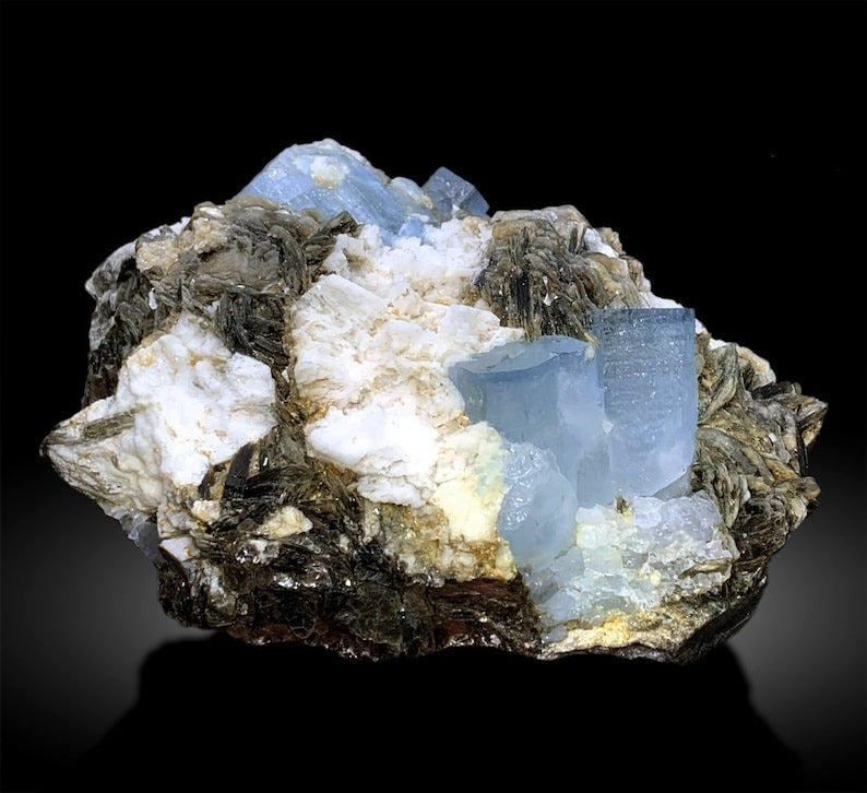 Aquamarine Specimen, Blue Cap Aquamarine Crystals, Aquamarine Cluster, Aquamarine with Mica, Aquamarine stone, Mineral Specimen, 1137 g