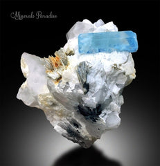 Blue Colour Aquamarine Crystal with Mica, Albite and Quartz, Aquamarine Crystal, Aquamarine Specimen, 718 Gram , 132*94 mm