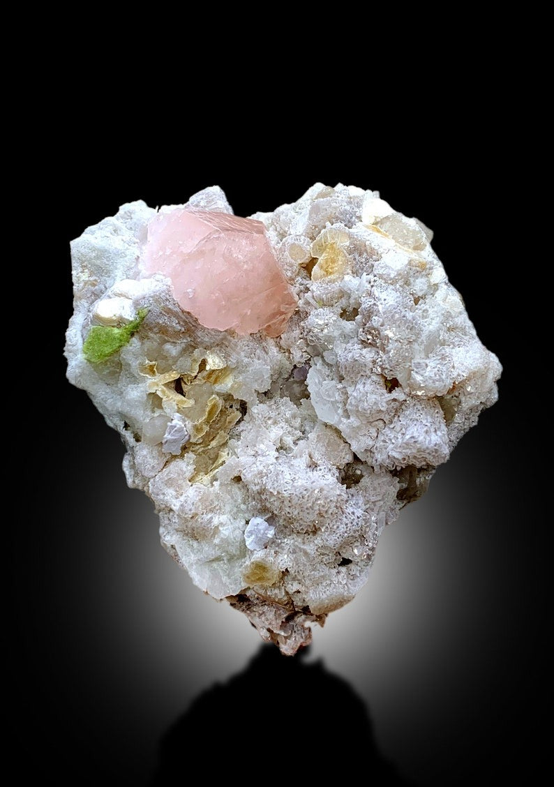 Natural Terminated Pink Color Morganite with Green Apatite and Lepidolite Mineral Specimen from Dara e Peach Afghanistan - 810 gram