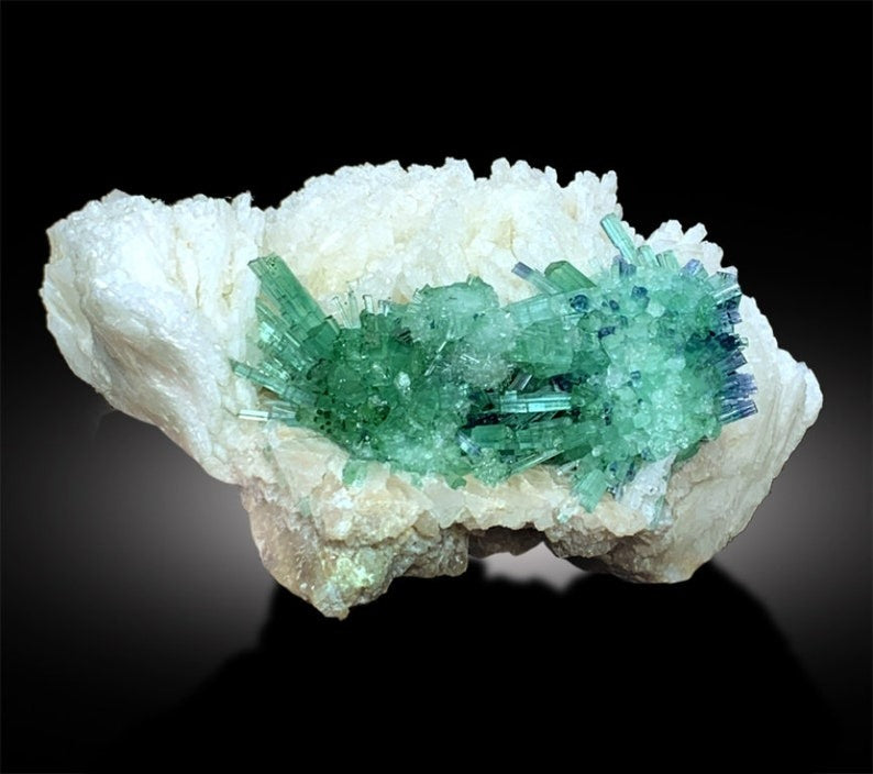 Blue Cap Tourmaline Crystals, Tourmaline Cluster with Albite Mineral Specimen, Bicolor Tourmaline, Tourmaline Specimen, 410 Gram