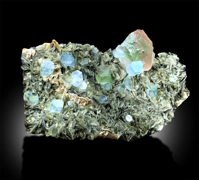 Fluorite with Aquamarine Crystals and Mica Specimen | Bicolor Fluorite | Aquamarine Specimen | Museum Grade Specimen | Raw Gemstone | 3325 g